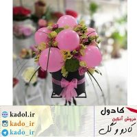 باکس گل و بادکنک صورتی